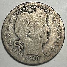 1910 Barber Quarter die crack error showing raised line across Liberty portrait
