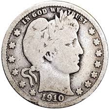1910 Barber Quarter lamination error showing silver-copper alloy peeling or flaking from coin surface
